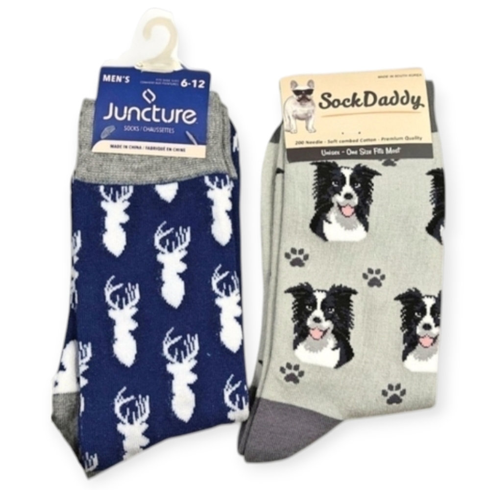 NEW 2 Socks Border Collie Dog/ Deer Sock Daddy Juncture